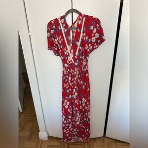 Anthropologie style artlove Red Floral Maxi Backless Sundress Size Small